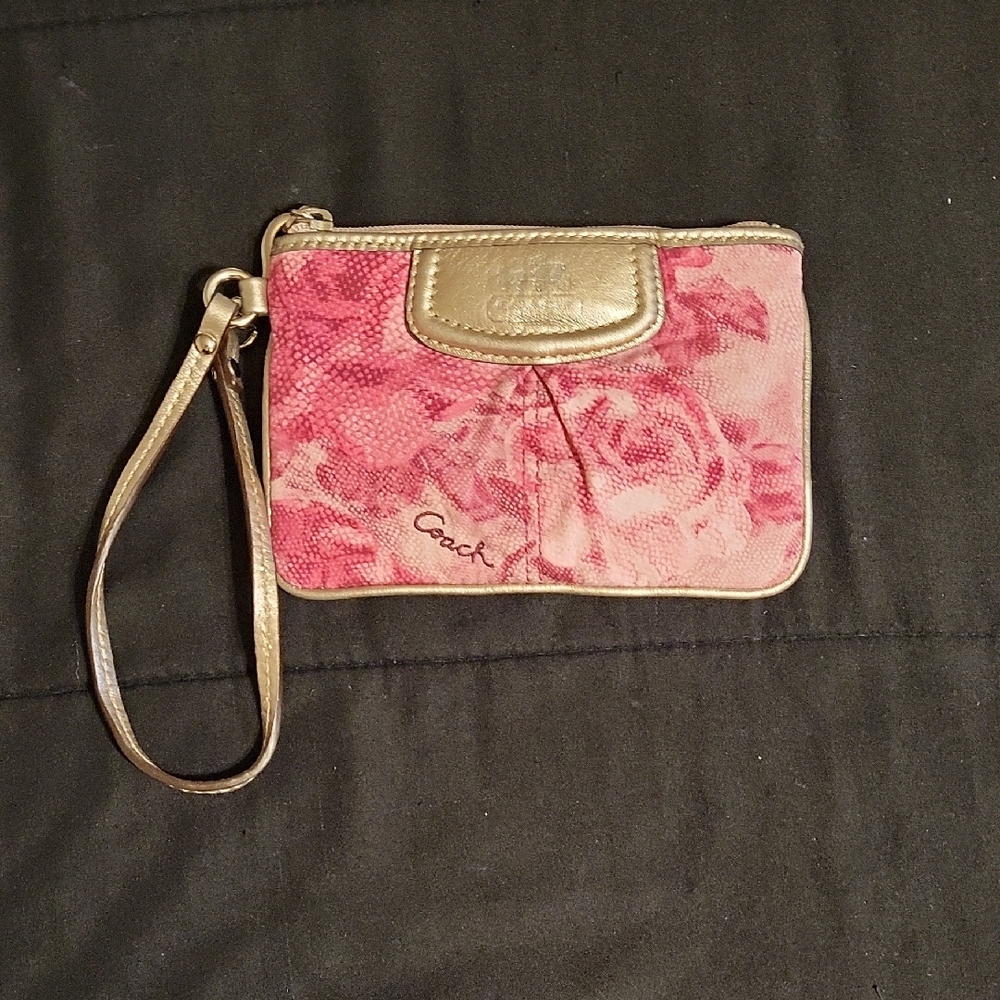 Coach Pink and Silver Floral Wristlet